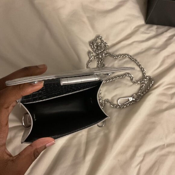 Neiman Marcus Silver Croco Leather Design Mini Crossbody Bag - Picture 3 of 7